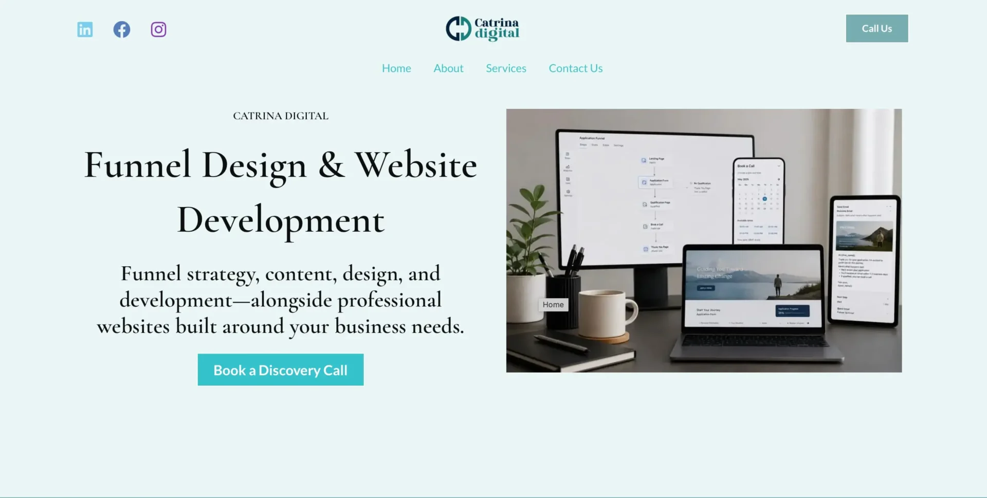 website sample screenshot of catrina digital above the fold
